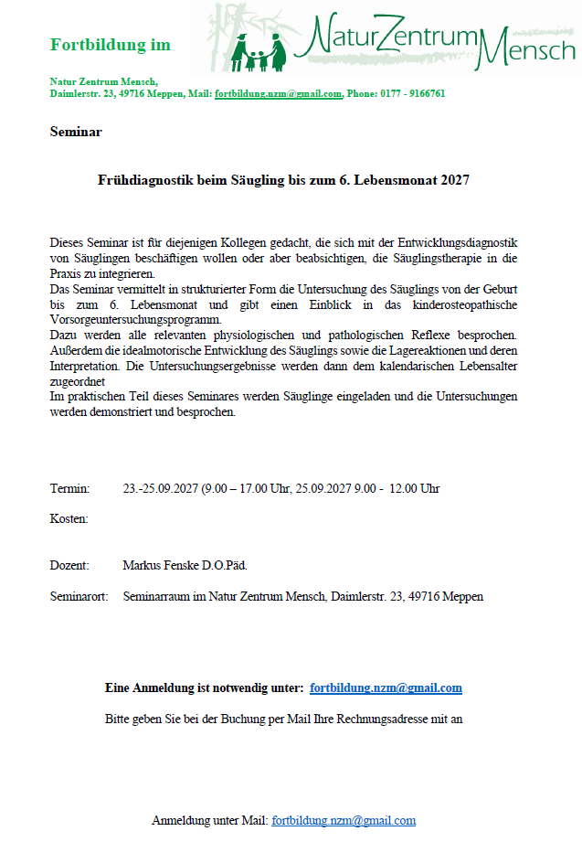 Ankündigung der Fortbildung Frühdiagnostik beim Säugling